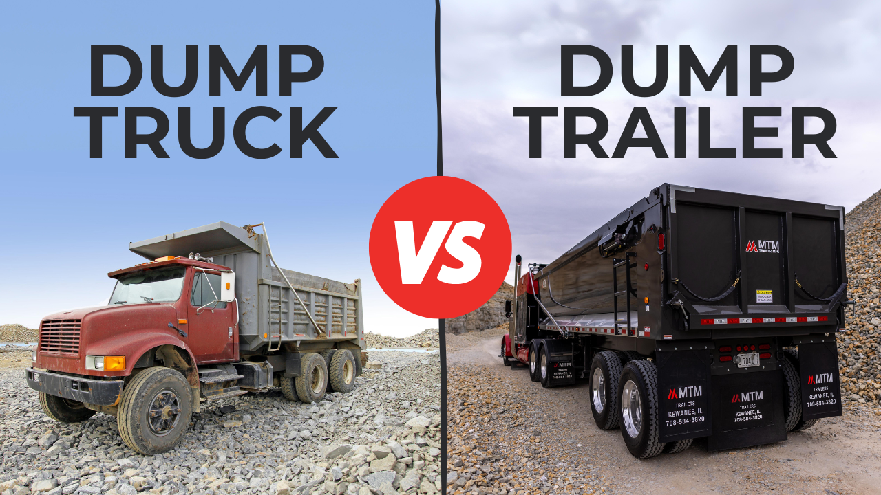 side by side image of a dump truck and a dump trailer