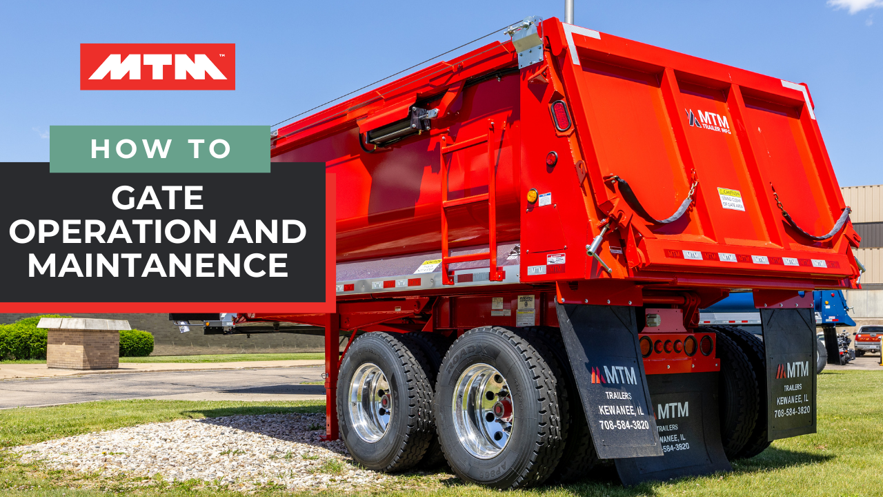 Red end dump trailer with the words: gate operations and maintenance